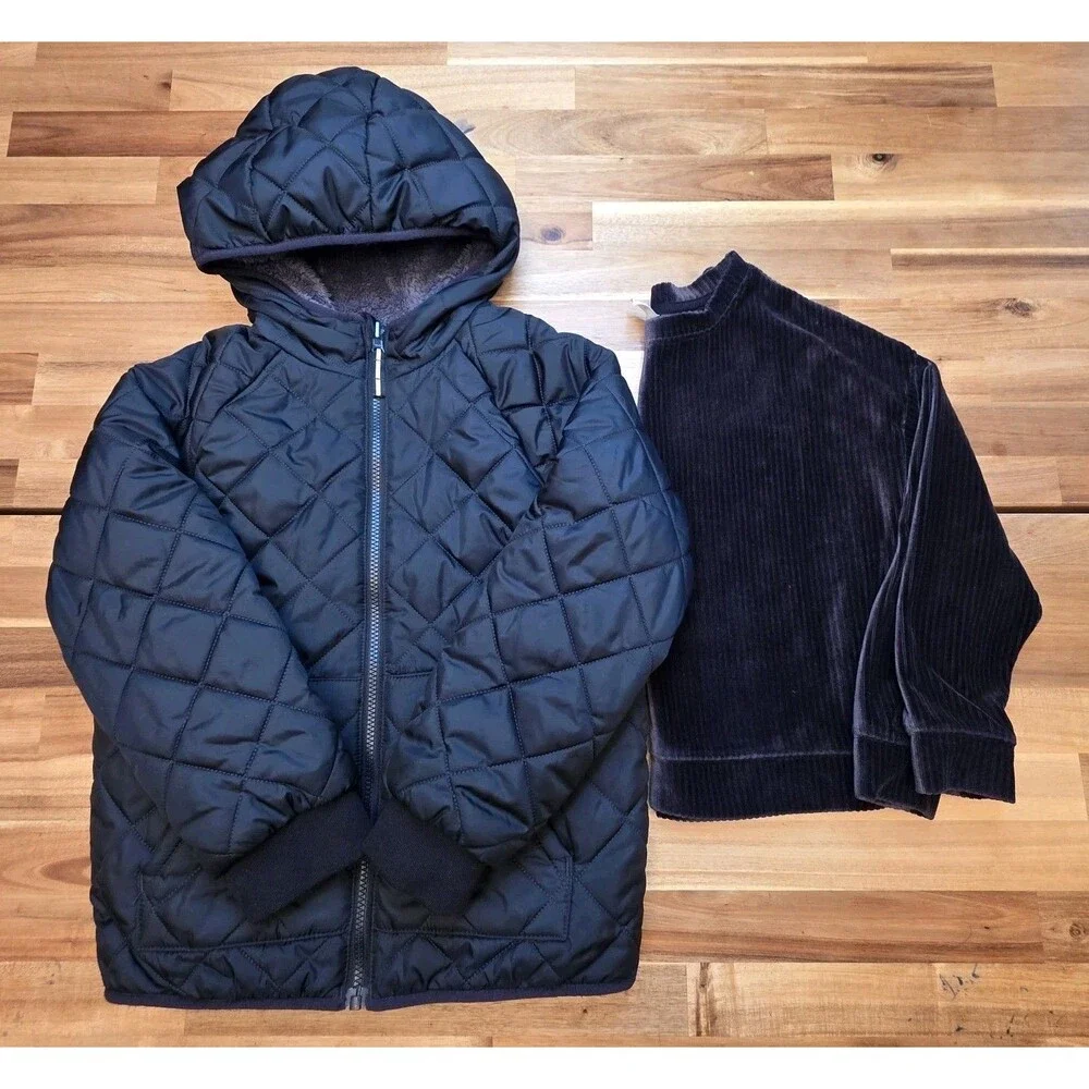 Cat & Jack Quilted Hooded Jacket Wonder Nation Velour Pullover Girls Medium 7/8